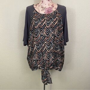 Mossimo  sz:L ZIg-Zag Patterned Tie Front High-Low Blouse Top 3/4th Sleeves